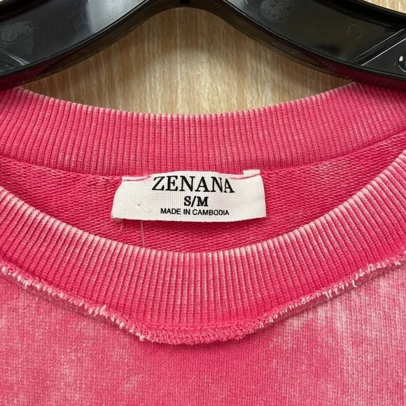 Zenana Pink Acid wash sweatshirt size small/medium - Picture 2 of 5
